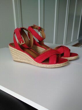 Nicole Red Espadrille Wedge Sandals, 8.5